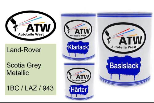 Land-Rover, Scotia Grey Metallic, 1BC / LAZ / 943: 1L Lackdose + 1L Klarlack + 500ml Härter - Set, von ATW Autoteile West.